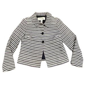 Doncaster Black & White Striped Silk Blend Jacket - Size Medium